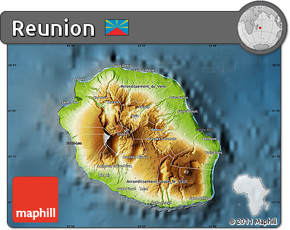 Physical Map of Reunion, darken
