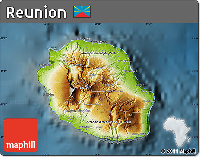 Physical Map of Reunion, darken