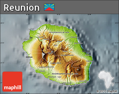 Physical Map of Reunion, darken, semi-desaturated