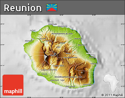 Physical Map of Reunion, lighten, desaturated