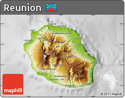 Physical Map of Reunion, lighten, desaturated