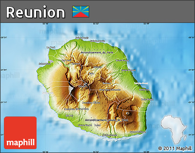 Physical Map of Reunion, lighten, desaturated, land only