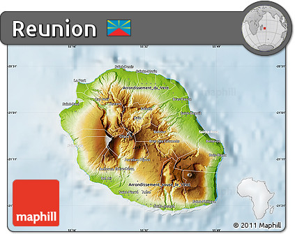 Physical Map of Reunion, lighten
