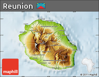 Physical Map of Reunion, lighten