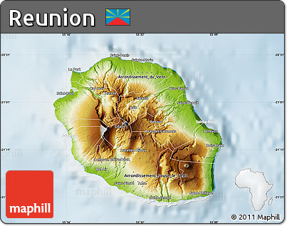 Physical Map of Reunion, lighten