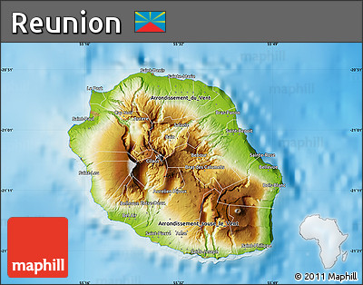 Physical Map of Reunion, satellite outside, shaded relief sea