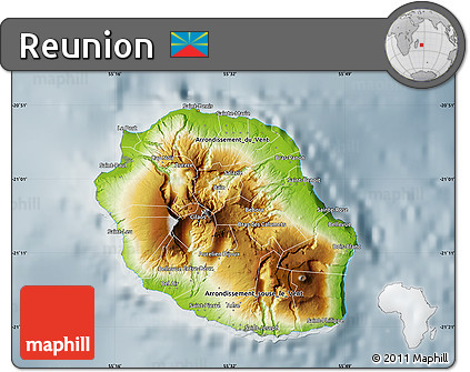 Physical Map of Reunion, semi-desaturated