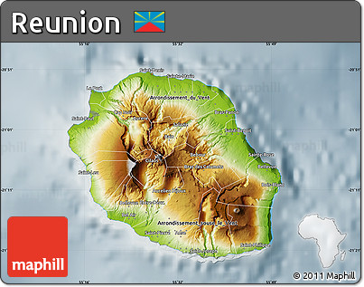 Physical Map of Reunion, semi-desaturated