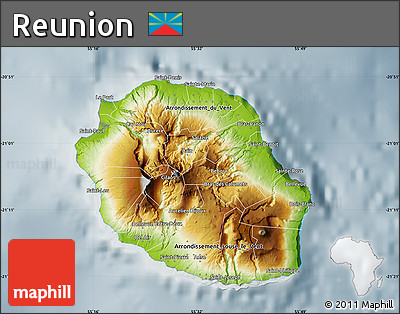 Physical Map of Reunion, semi-desaturated