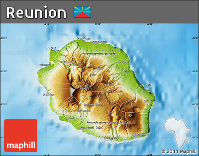 Physical Map of Reunion, shaded relief outside