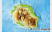 Physical Map of Reunion, single color outside, bathymetry sea, shaded relief sea