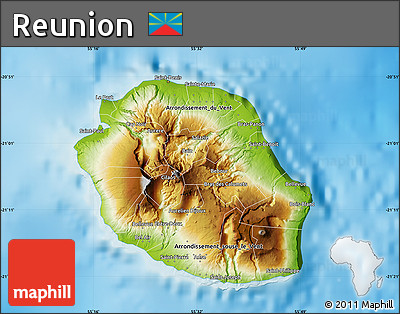 Physical Map of Reunion, single color outside