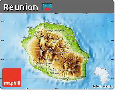Physical Map of Reunion, single color outside