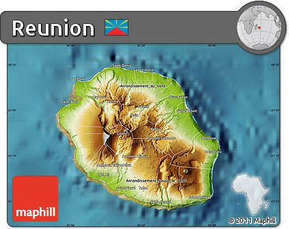 Physical Map of Reunion, single color outside, satellite sea