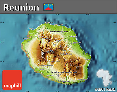 Physical Map of Reunion, single color outside, satellite sea