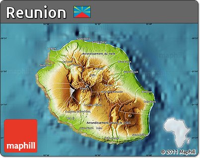 Physical Map of Reunion, single color outside, satellite sea