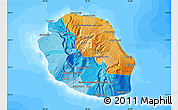 Political Map of Reunion, single color outside, bathymetry sea