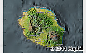 Satellite Map of Reunion, darken, semi-desaturated