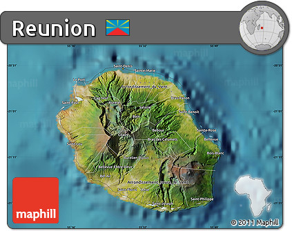 Satellite Map of Reunion, political shades outside, satellite sea