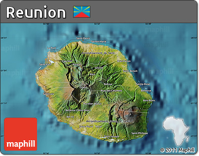 Satellite Map of Reunion, political shades outside, satellite sea