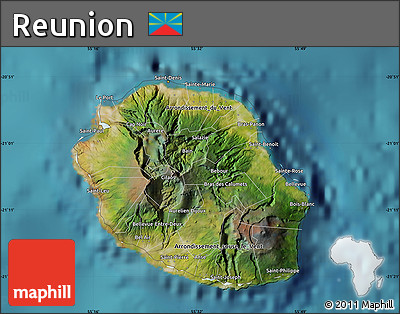 Satellite Map of Reunion, political shades outside, satellite sea