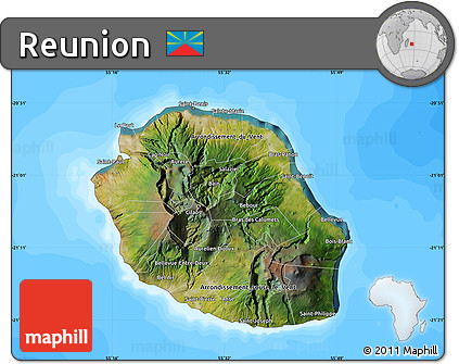 Satellite Map of Reunion, single color outside, bathymetry sea