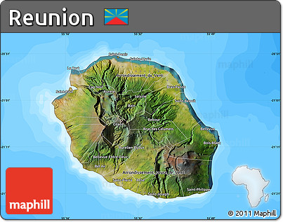 Satellite Map of Reunion, single color outside, bathymetry sea