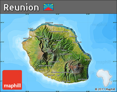 Satellite Map of Reunion, single color outside, bathymetry sea