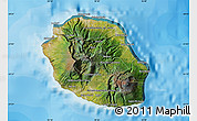 Satellite Map of Reunion, single color outside, bathymetry sea, shaded relief sea