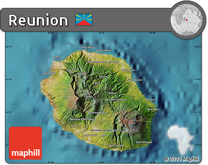 Satellite Map of Reunion, single color outside