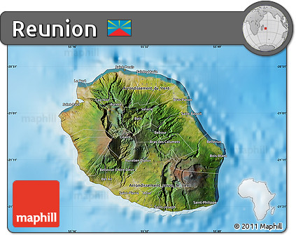 Satellite Map of Reunion, single color outside, shaded relief sea
