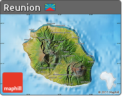 Satellite Map of Reunion, single color outside, shaded relief sea