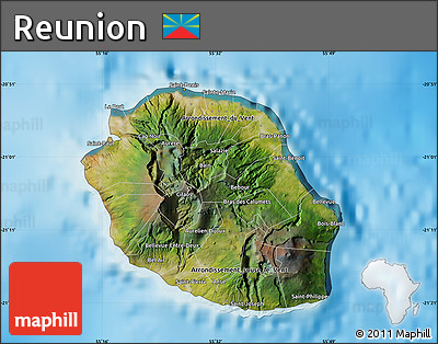 Satellite Map of Reunion, single color outside, shaded relief sea
