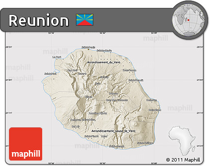 Shaded Relief Map of Reunion, cropped outside