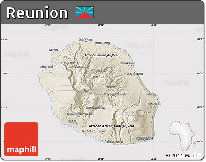 Shaded Relief Map of Reunion, cropped outside