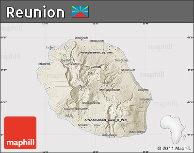 Shaded Relief Map of Reunion, cropped outside