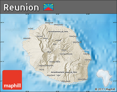Shaded Relief Map of Reunion, lighten, land only