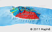 Flag Panoramic Map of Reunion, physical outside, bathymetry sea, flag centered