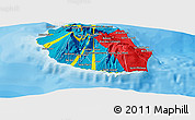 Flag Panoramic Map of Reunion, physical outside, bathymetry sea, flag aligned to the middle