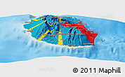 Flag Panoramic Map of Reunion, physical outside, bathymetry sea, flag rotated