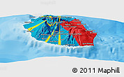 Flag Panoramic Map of Reunion, political shades outside, flag aligned to the middle