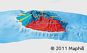 Flag Panoramic Map of Reunion, satellite outside, bathymetry sea, flag centered