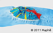 Flag Panoramic Map of Reunion, satellite outside, bathymetry sea, flag rotated