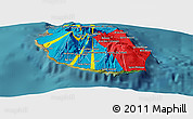 Flag Panoramic Map of Reunion, satellite outside, flag aligned to the middle