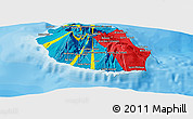 Flag Panoramic Map of Reunion, single color outside, bathymetry sea, shaded relief sea, flag aligned to the middle