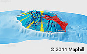 Flag Panoramic Map of Reunion, single color outside, bathymetry sea, shaded relief sea, flag rotated