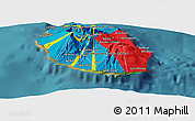 Flag Panoramic Map of Reunion, single color outside, satellite sea, flag aligned to the middle