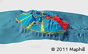 Flag Panoramic Map of Reunion, single color outside, satellite sea, flag rotated