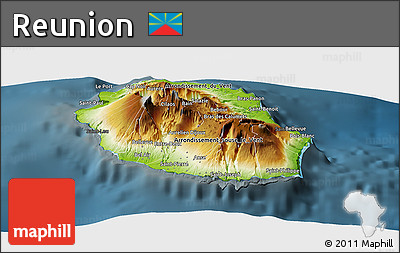 Physical Panoramic Map of Reunion, darken
