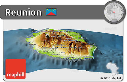 Physical Panoramic Map of Reunion, darken